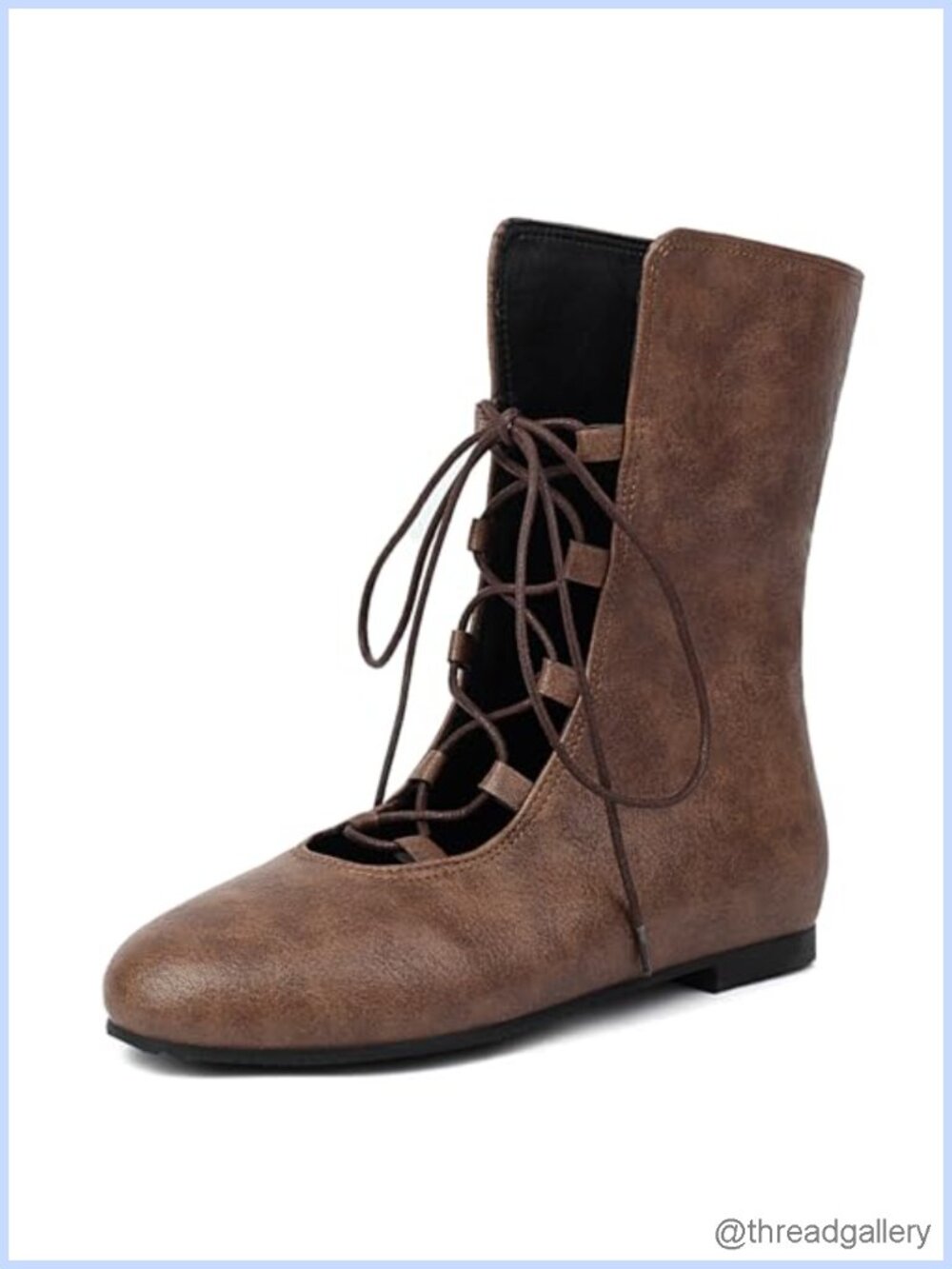 Vintage Lace Up Faux Leather Ankle Boots Flat Gothic Shoes